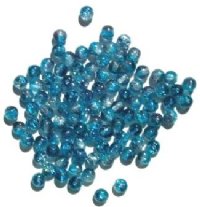 100 4mm Tri-Tone Crystal, Aqua, Montana Crackle Beads 